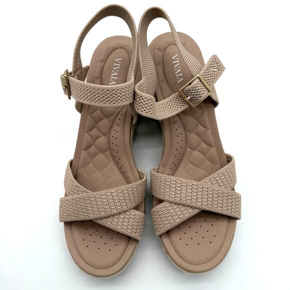 Vivaia Sally Pro Wedge Sandals Old Money Casual Knit Platform Comfort Almond 8.5 - Picture 3 of 8